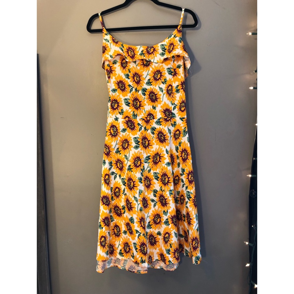 Plus Sunflower Print Ruffle Cami Dress